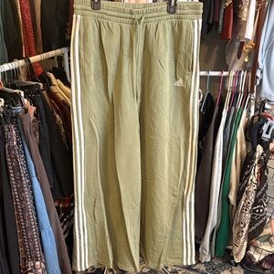 adidas Olive Green Wide Leg Sweatpants with Drawstring